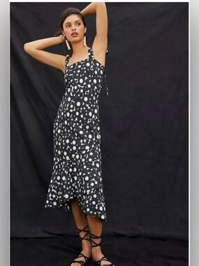 New w tags Anthropologie Hutch flounced black and white shoulder-tie midi dress